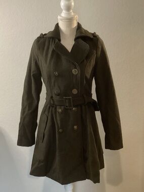 Aviva Classic Double-Breasted Belted Trench Coat - Olive